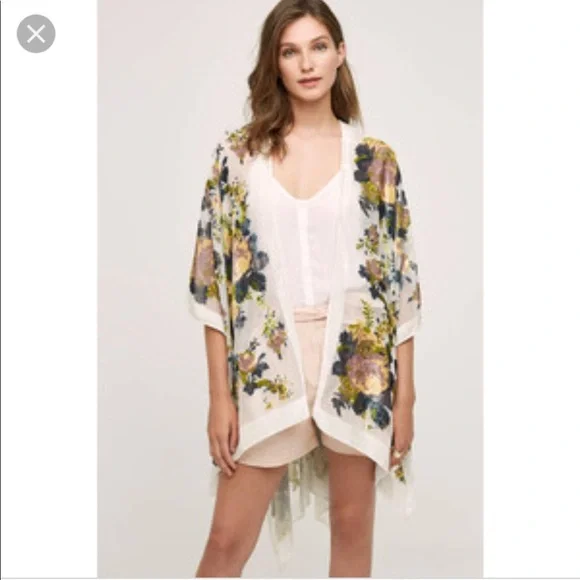 Anthropologie Terceria Floral Velvet Kimono - Picture 2 of 5